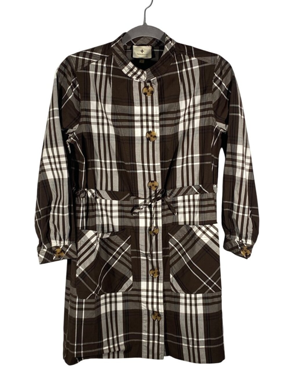 Tuckernuck Brown and White Plaid Long Sleeve Shirt Dress - Picture 2 of 11